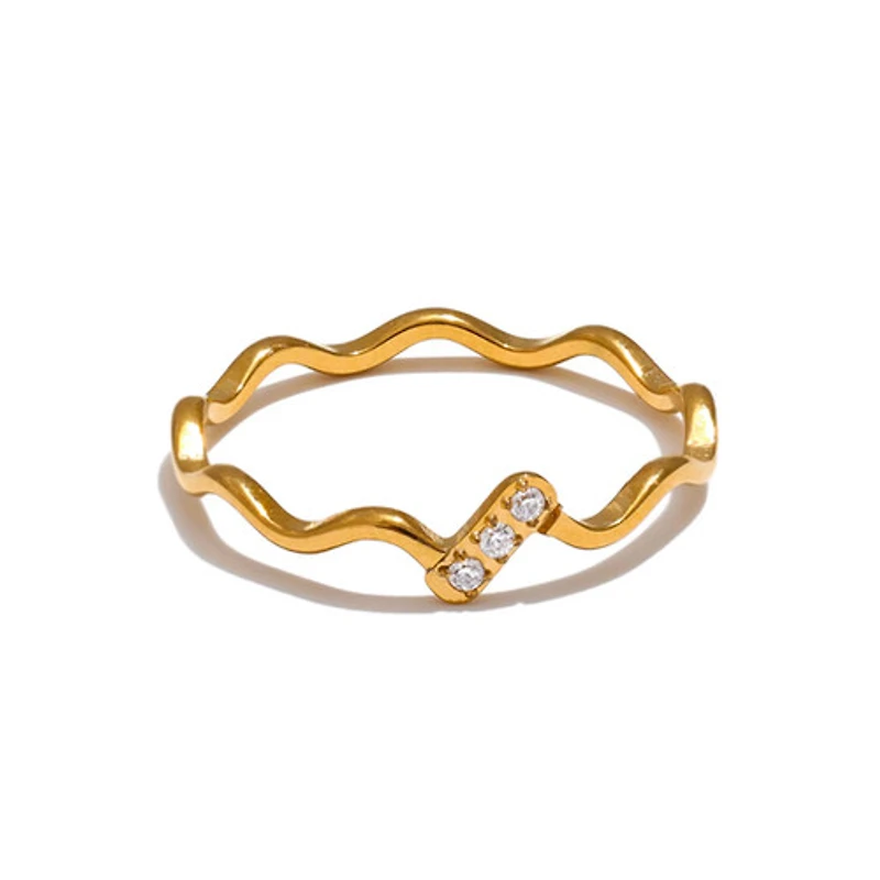Tri Gem Wavy Ring