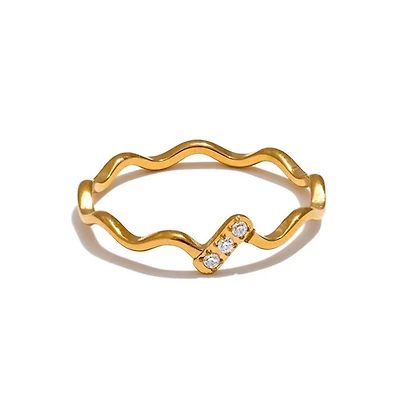 Tri Gem Wavy Ring