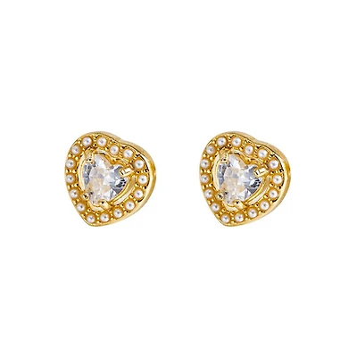 Pearl Gem Heart Studs
