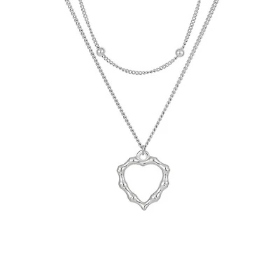Steel Hollow Heart Dual Layer Necklace