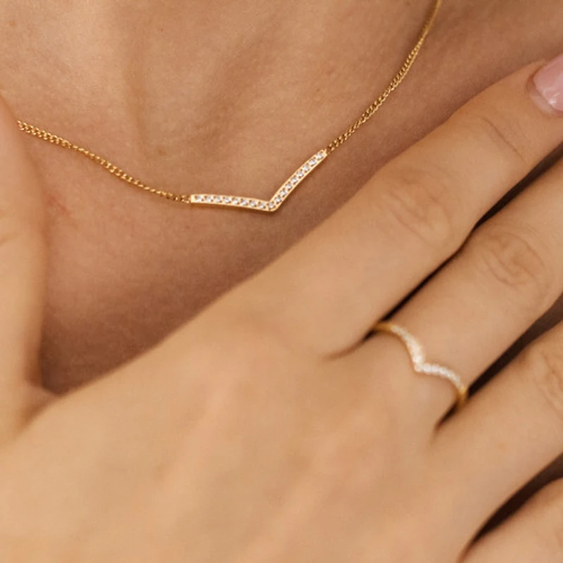 Paved Wishbone Necklace