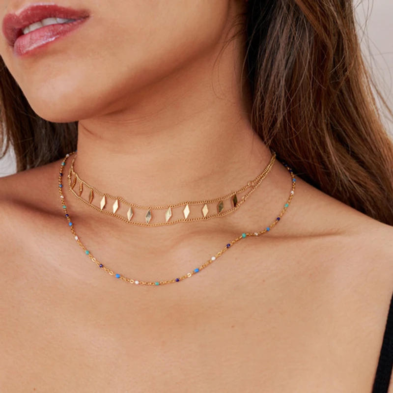 Blue Multi Beaded Chain Necklace