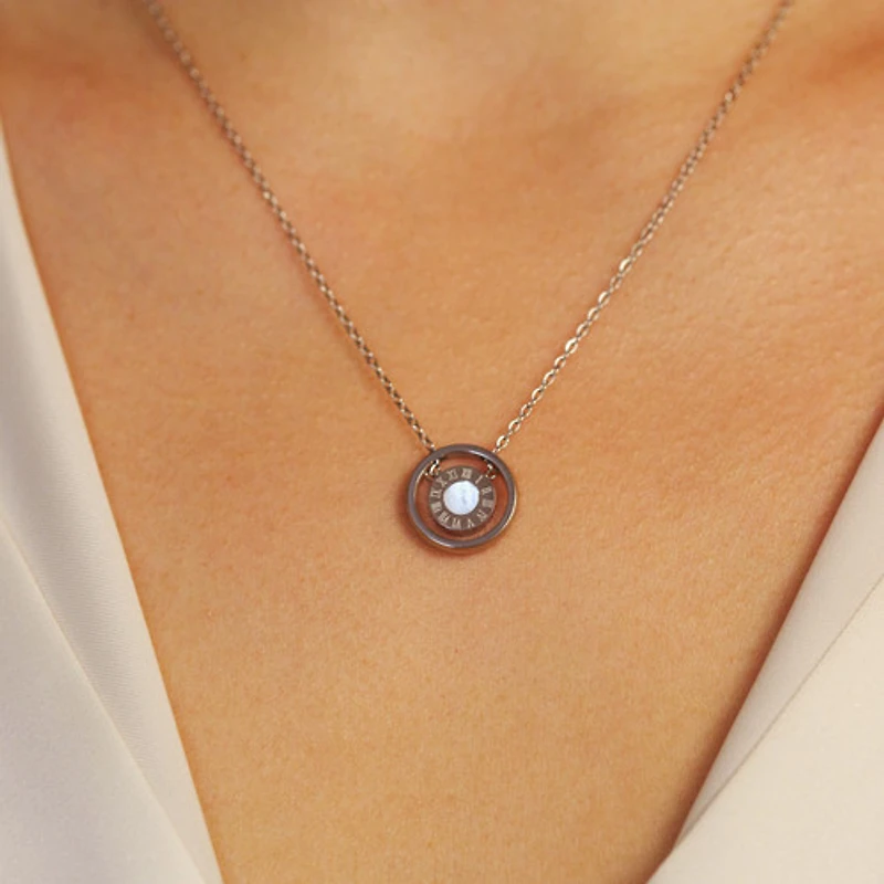 Steel Roman Clock Necklace