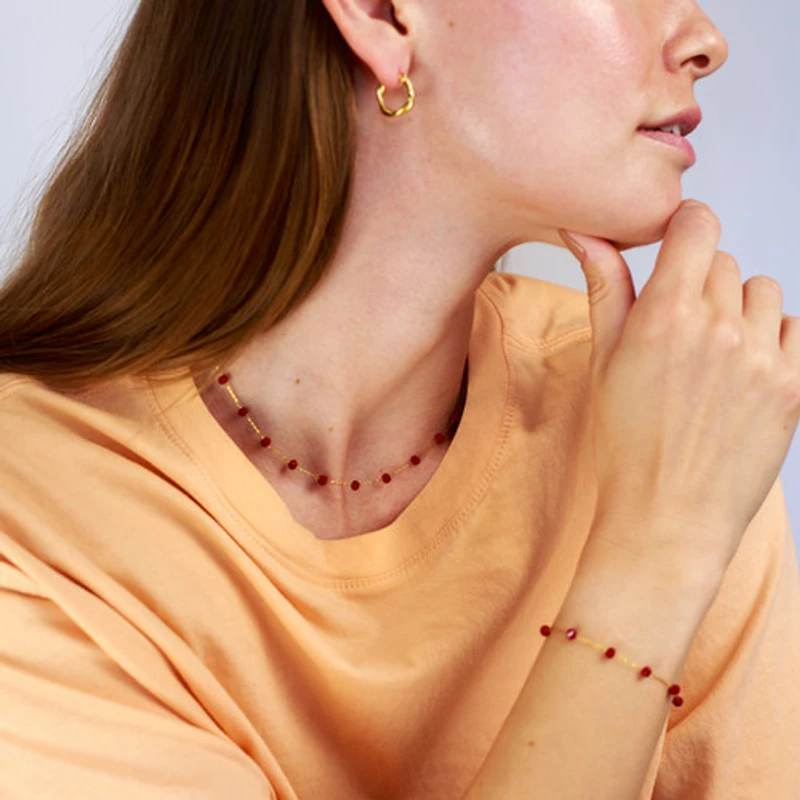 Gold Red Agate Chain Necklace