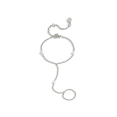 Steel Pearl Connected Ring Bracelet