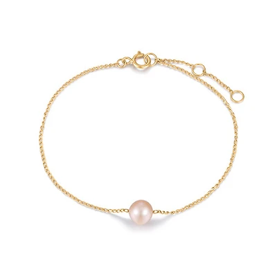14k Solid Gold Pink Pearl Bracelet