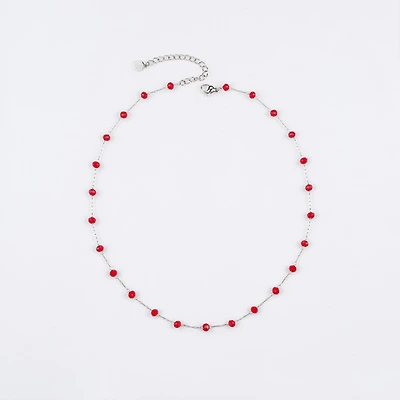 Steel Red Agate Chain Necklace
