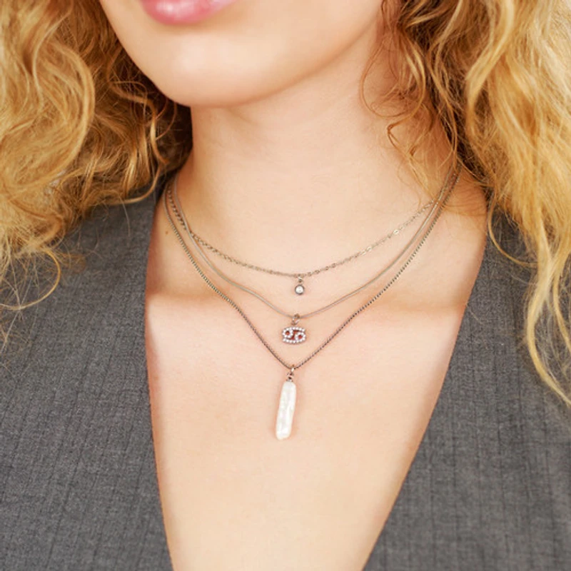 Steel Mini Pearl Pendant Necklace