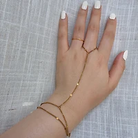Gold Stamped Flat Link Connected Ring Bracelet