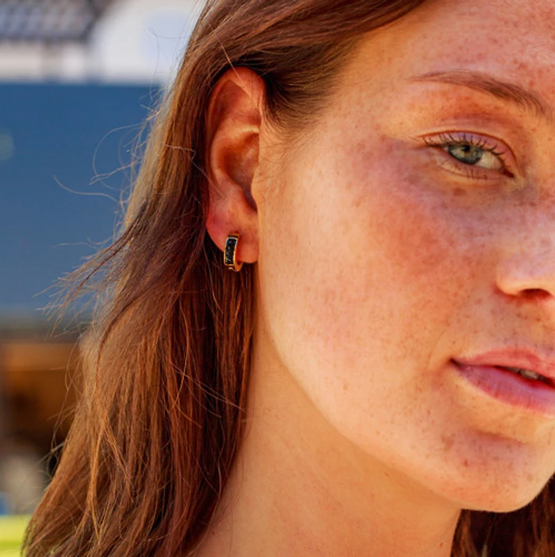 Black Gem on Enamel Hoops