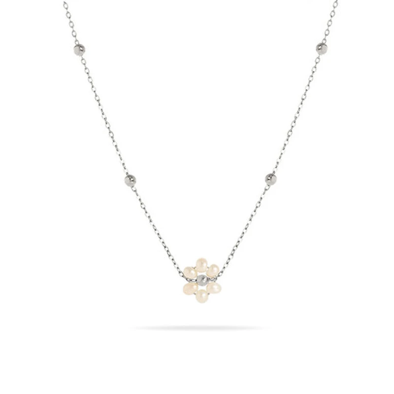 Steel Pearl Flower Necklace