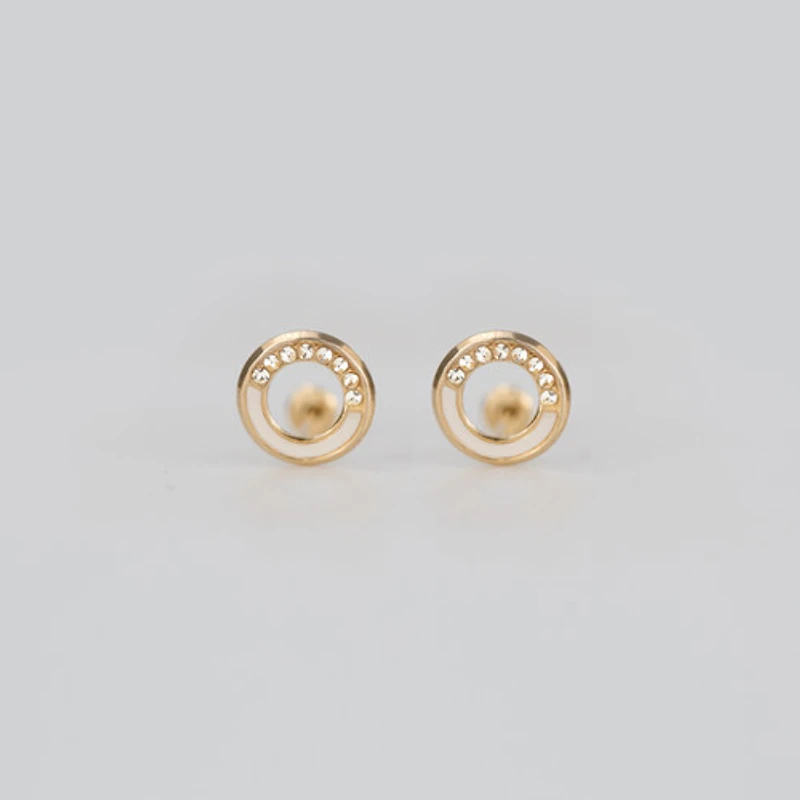 Circle Gem Studs with White Enamel