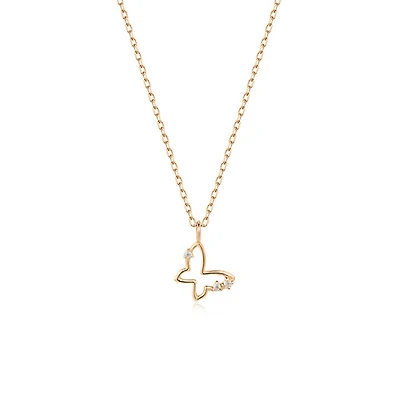14k Hollow Butterfly Diamond Necklace