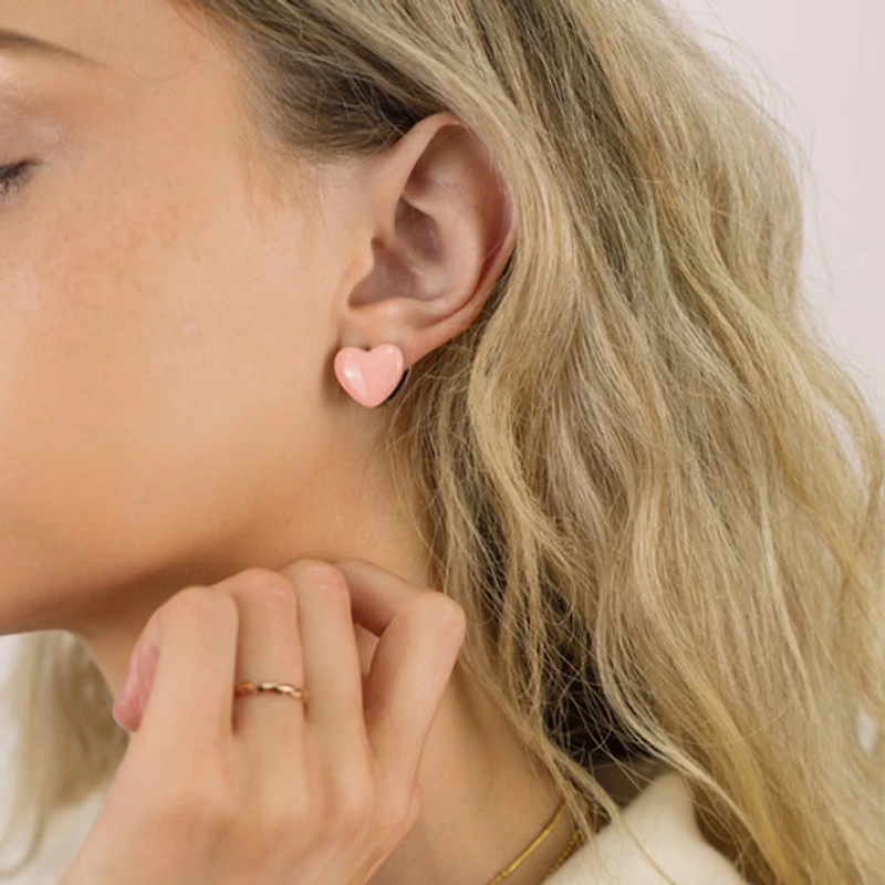 Pink Enamel Heart Hoops