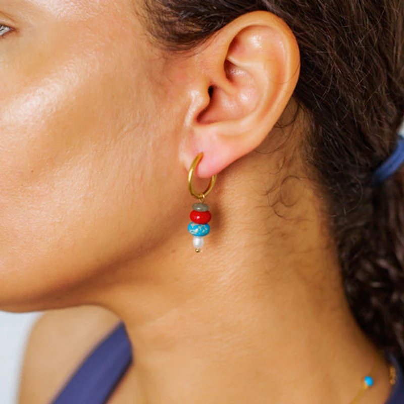 Red Mixed Stone Hoops