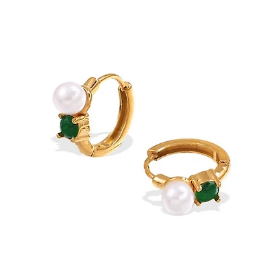 Emerald Pearl Hoops