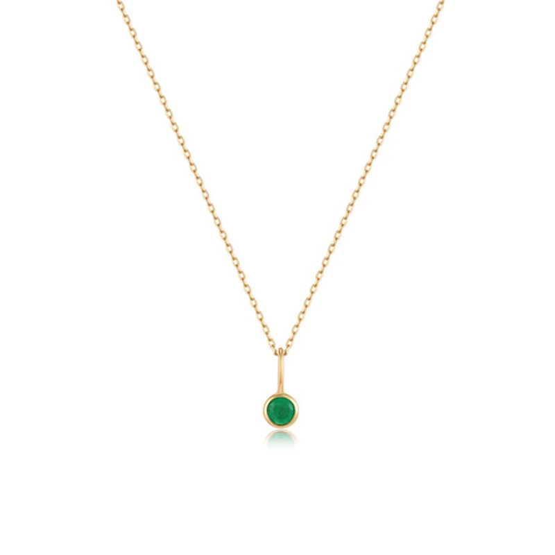 14k Solid Gold Emerald Pendant Necklace