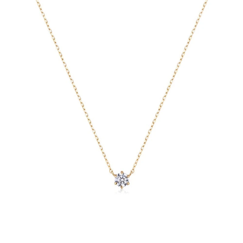 14k Solid Gold Single Diamond Pendant Necklace