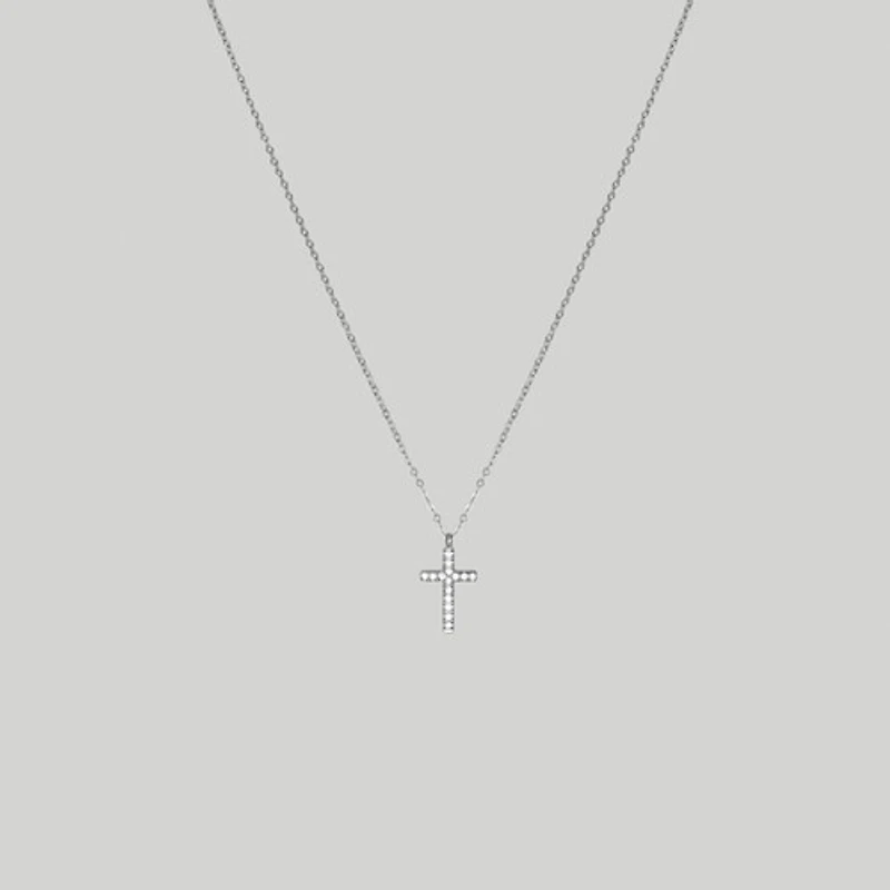 Steel Gemmed Cross Necklace