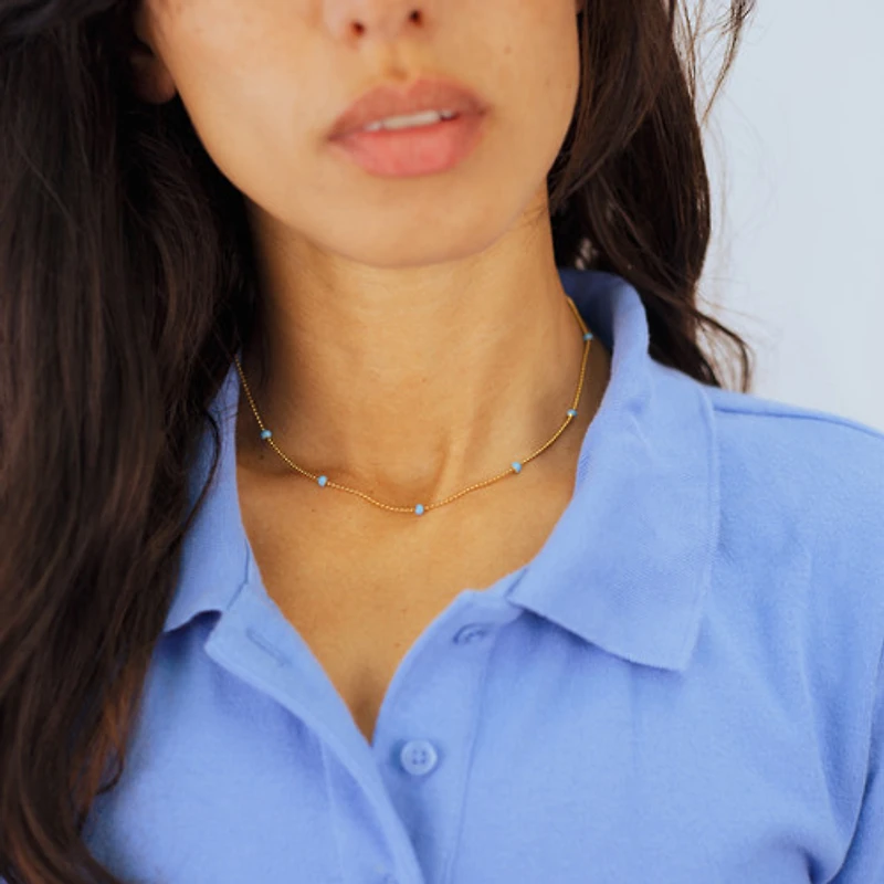 Blue Enamel Beaded Necklace