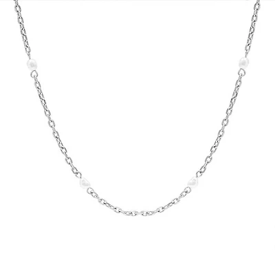 Steel Thin Pearl Chain Necklace