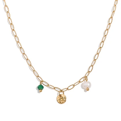 Gold Tri Pendant Tamped Paperclip Necklace
