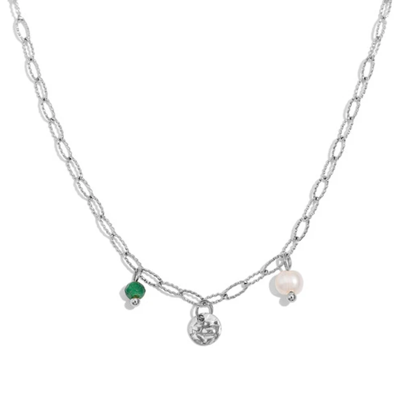 Steel Tri Pendant Tamped Paperclip Necklace