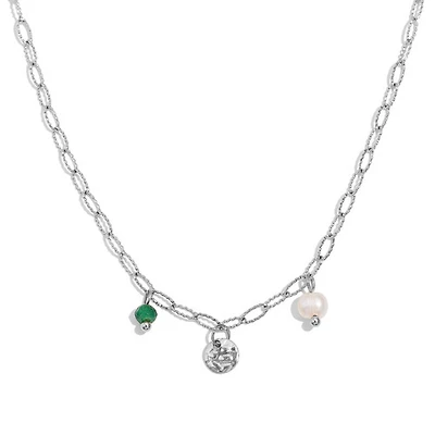 Steel Tri Pendant Tamped Paperclip Necklace