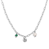 Steel Tri Pendant Tamped Paperclip Necklace