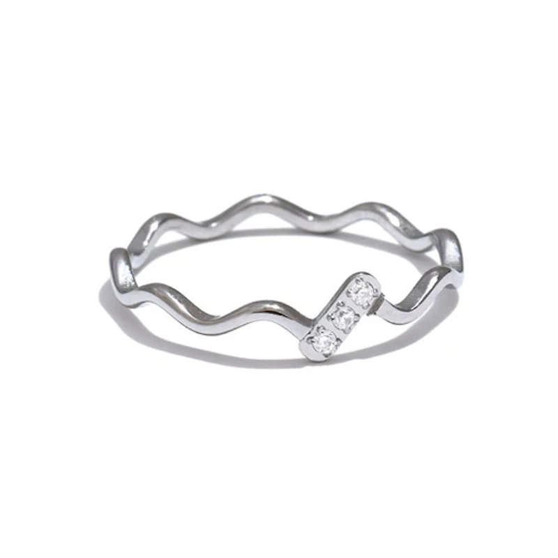 Steel Tri Gem Wavy Ring