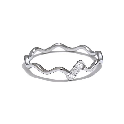 Steel Tri Gem Wavy Ring