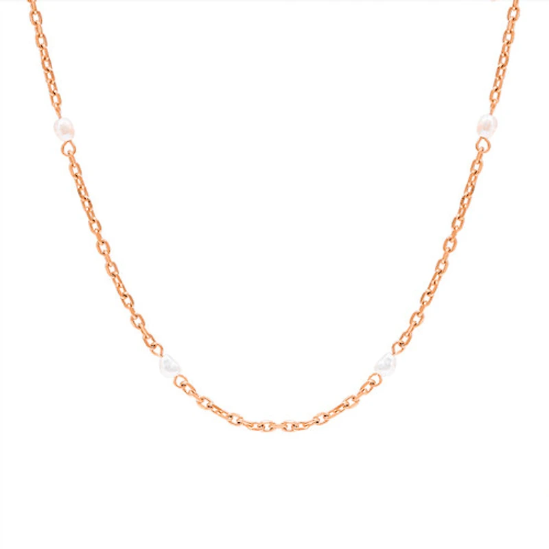 Rose Gold Thin Pearl Chain Necklace