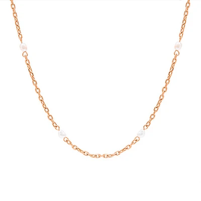 Rose Gold Thin Pearl Chain Necklace