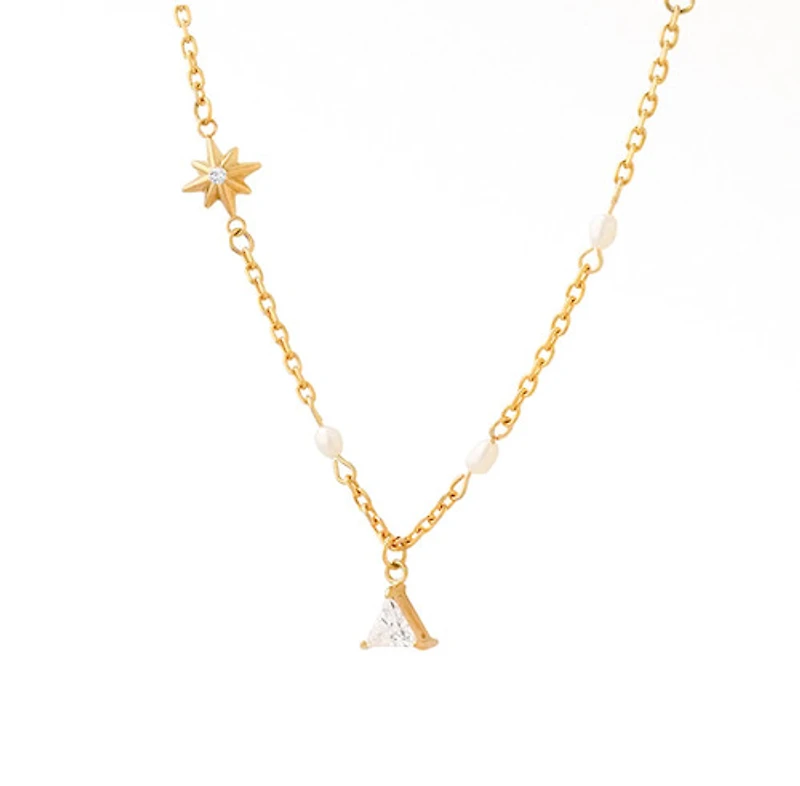 Triangle Gem Pearl Necklace