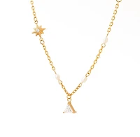 Triangle Gem Pearl Necklace