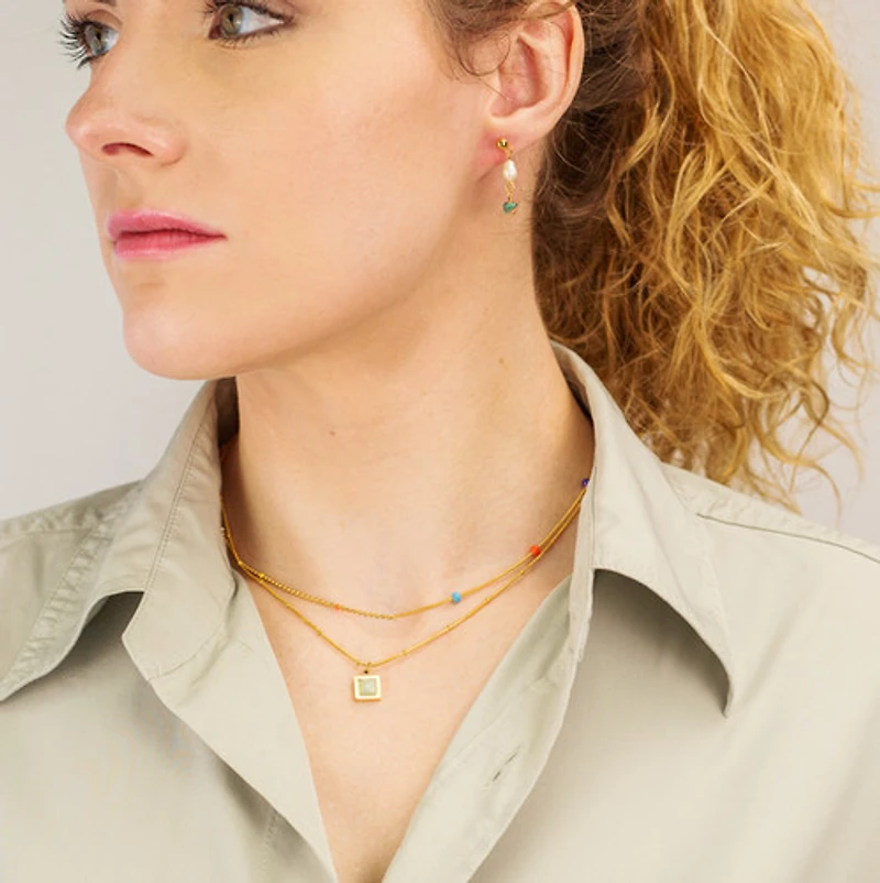 Square Blue Cat's Eye Necklace