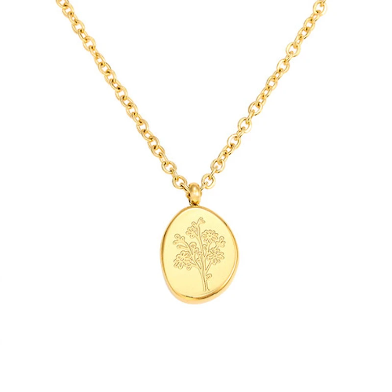 Gold Stone Birth Flower Necklace