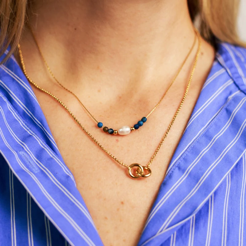 Blue Beads and Chain Necklace