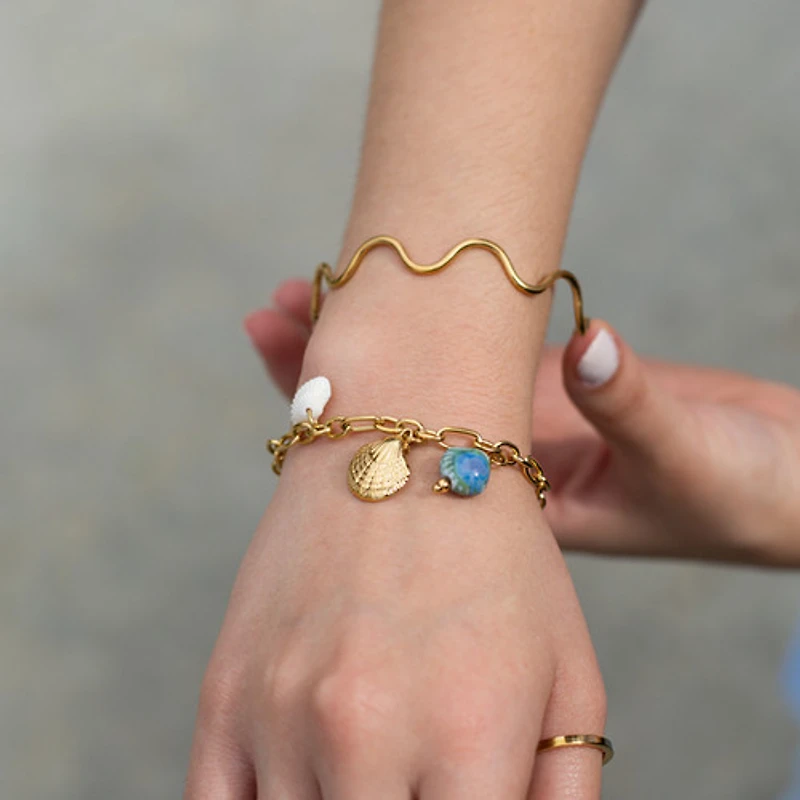 Gold Wired Wavy Bangle