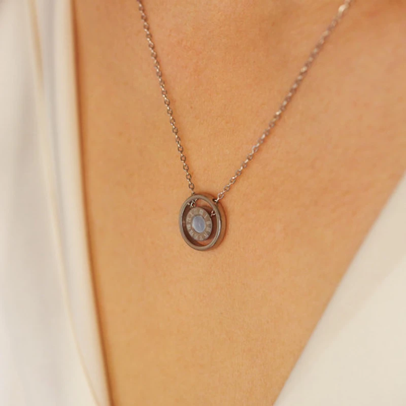 Steel Roman Clock Necklace
