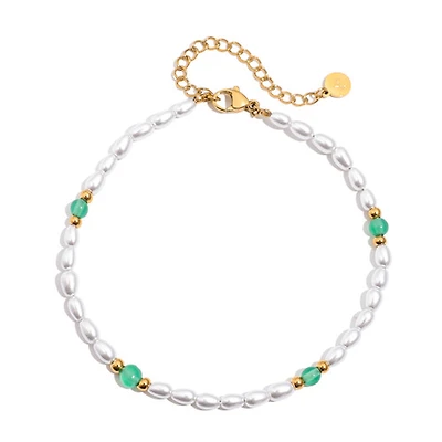 Green Agate Pearl Chain Anklet