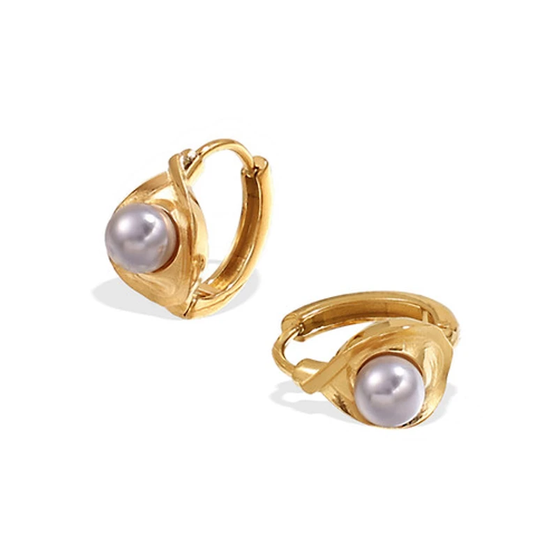 Gray Pearl Hoops