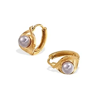 Gray Pearl Hoops