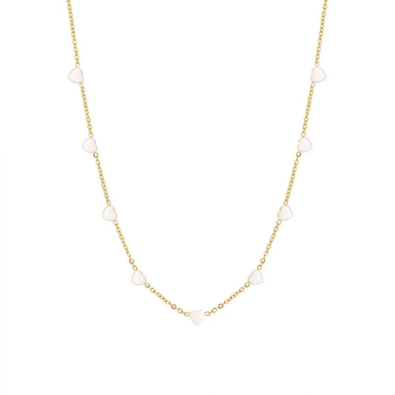 White Enamel Heart Chain Necklace