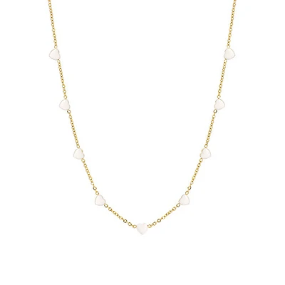 White Enamel Heart Chain Necklace