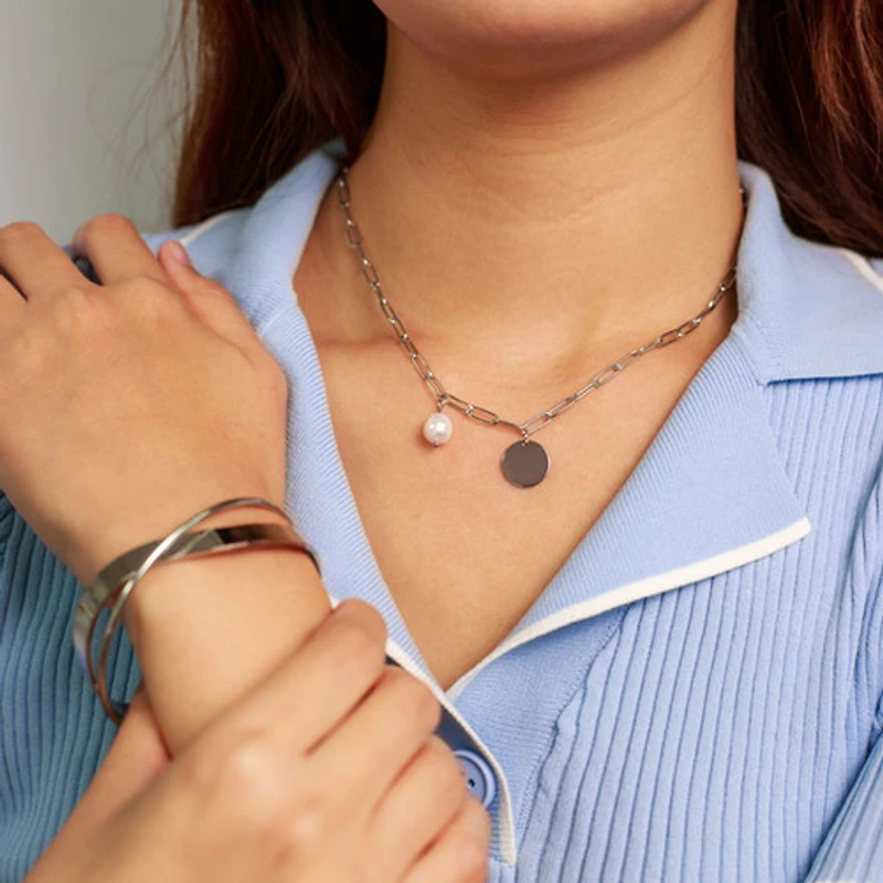 Steel Coin Pearl Necklace