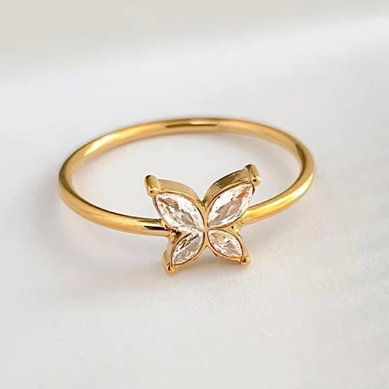 White Gem Butterfly Ring