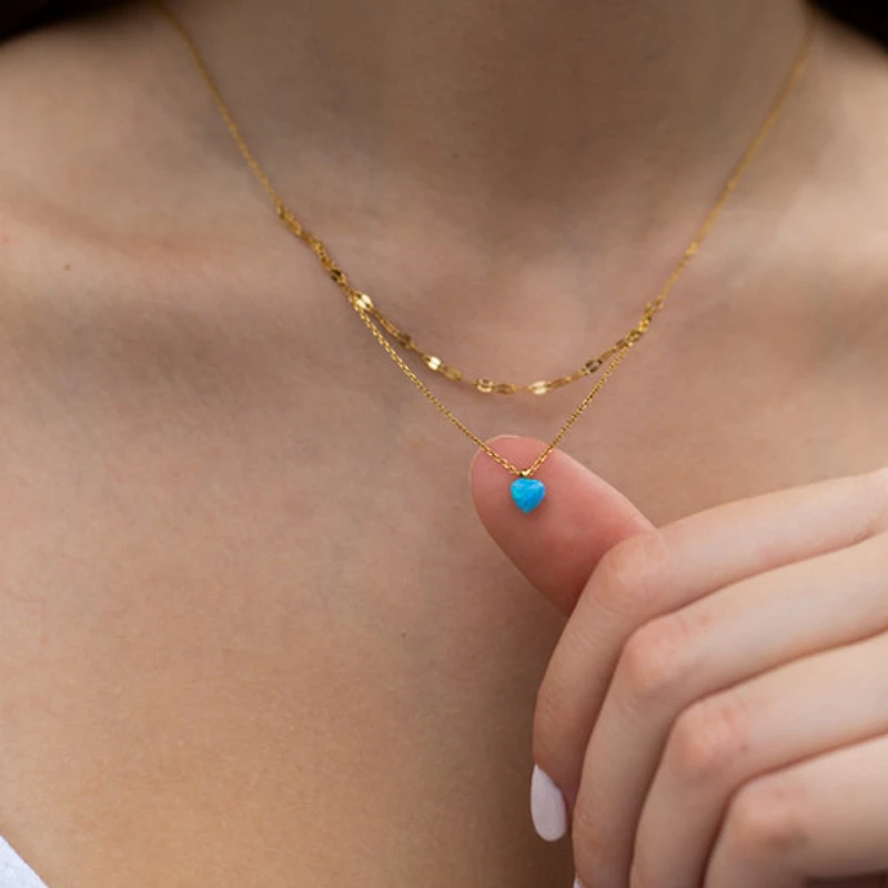 Layered Blue Heart Necklace