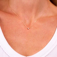 14k Solid Gold Single Diamond Pendant Necklace