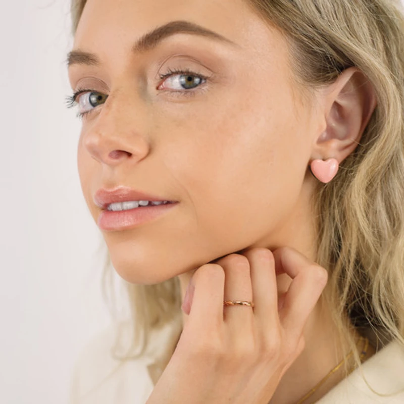Pink Enamel Heart Hoops